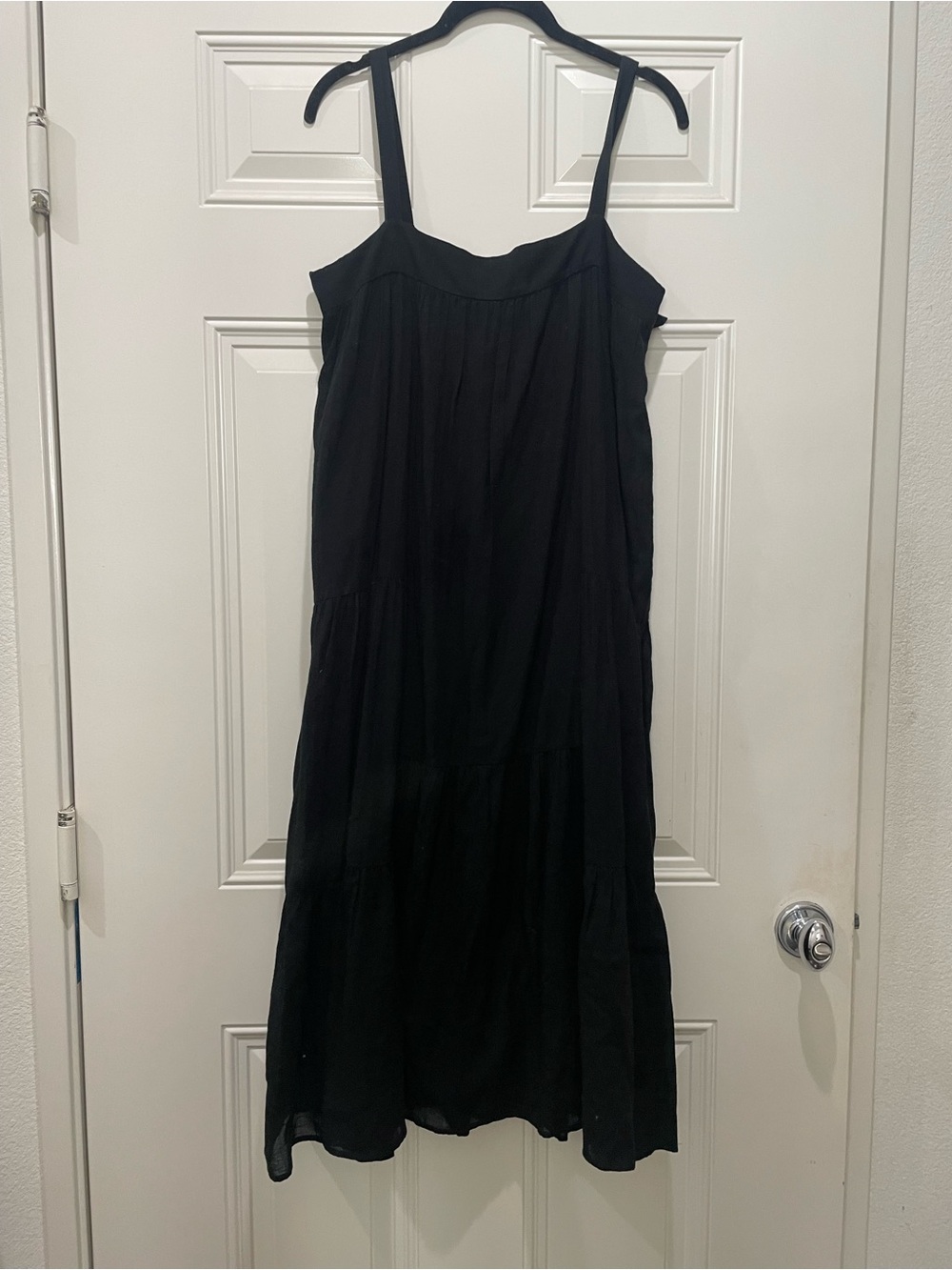 Jenni Kayne Midi Dress MEDIUM Black Cotton Linen Tiered Quiet Luxury Minimal - Picture 2 of 6